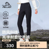 伯希和（Pelliot）户外软壳裤冬季男女加绒保暖加厚冲锋登山滑雪防风裤12130702黑L