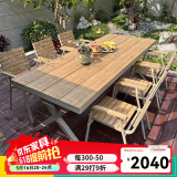 御藤美家（ROYAL RATTAN）户外桌椅别墅花园庭院桌椅休闲咖啡厅室外露台阳台防腐木塑木桌椅 【香槟色】6椅+180CM大板长桌 升级款（航空铝)