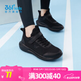 361°儿童运动鞋男童跑鞋中大童秋冬皮革轻便魔术贴女童休闲保暖运动鞋 【四季密网】碳黑 39