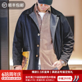 马登工装 美式休闲撞色巴尔玛肯风衣重磅宽松中长款大衣外套男春季 藏青色 M