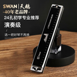天鹅（SWAN）口琴儿童学生复音c调24孔高级成人初学者专业演奏乐器开学季礼物 黑色【初学专业演奏+全套赠品】
