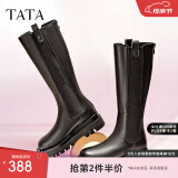 他她（TATA）厚底长筒靴女靴英伦加绒保暖骑士靴高筒靴秋冬新WXK02DG3 黑色(单里) 37