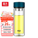 富光双层玻璃杯水杯男女车载家用高硼硅玻璃杯泡茶杯带茶隔玻璃杯子 蓝色 320ml 双层玻璃直杯