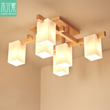 木元素 日式客厅灯简约现代原木风led卧室居室茶室书房九宫格木艺灯 B款 6头-84*25cm E27 双色led光源