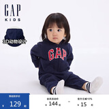 GAP婴儿初秋款彩logo小熊耳朵连帽连体衣儿童装爬服644733
