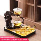 唐丰懒人泡茶神器玻璃自动茶具套装家用龙凤磁吸茶壶小神龙茶具整套 凤翥龙翔自动透明+6杯+春长黑