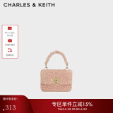 CHARLES&KEITH编织手柄毛绒手提斜挎包婚包小方包生日礼物CK2-50781528-1 粉红色Pink S