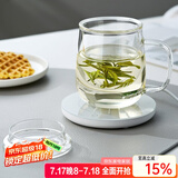忆壶茶 玻璃茶杯茶具喝水杯子茶道杯 绿茶杯红茶带过滤竹木盖泡茶杯 【保温套装】玻璃盖杯+保温座