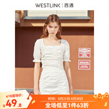 西遇复古方领针织短袖女2024年夏季新款褶皱高腰短款t恤女纯色小个子 白色(D0300204) S