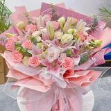 琐拉情人节鲜花速递玫瑰百合混搭花束送朋友女友生日礼物全国同城配送 11朵粉玫瑰+11朵百合混搭花束