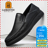 老人头（LAORENTOU）男鞋夏季商务休闲鞋低帮鞋羊皮套脚镂空洞洞鞋透气轻便打孔皮鞋 LL12132 黑色 40