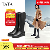 他她（TATA）黑色V口长筒靴女英伦加绒抗寒高筒靴骑士靴冬季G5JA1DG2 黑色（单里） 37