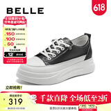 百丽（Belle）小白鞋女鞋商场款厚底增高一脚蹬单鞋透气休闲鞋U8N1DAM3 黑色 37 (235mm)