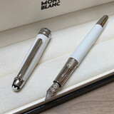 万宝龙MONTBLANC钢笔勃朗女士白色签字笔墨水宝珠笔商送礼定制刻字礼盒 镀铂金钢笔F尖/0.5mm(赠墨水)