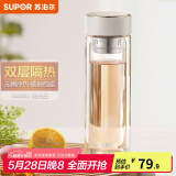 苏泊尔（SUPOR）玻璃杯双层男女士家用办公商务送礼泡茶水杯车载便携茶杯子 340ML-珠光白