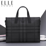 ELLE HOMME男士公文包 时尚条纹撞色手提包大容量PVC配皮单肩斜跨包14英寸电脑包EA188211211黑灰
