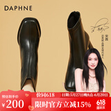 达芙妮（DAPHNE）女靴短靴女款高跟皮春秋单靴新款女鞋春款瘦瘦靴子 黑色 加绒 跟高6.5CM  35 (225mm)
