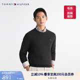 TOMMY HILFIGER【柔软亲肤】秋冬季男女纯棉休闲通勤纯色圆领内搭打底针织衫毛衣 【纯色绣标毛衣】- 经典黑BDS M （推荐：135-150斤）