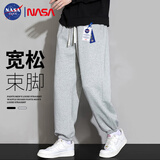 NASA GISS休闲裤男宽松直筒阔腿裤潮流长裤子 花灰束脚常规 (165/72A)S