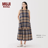 无印良品（MUJI）女式 马德拉斯格纹 无袖连衣裙 女装裙子连身裙25年夏季格子裙 米色格纹 S (155/80A)