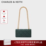 CHARLES&KEITH质感菱格链条小方钱包女包包女包生日礼物520礼物CK6-10680924 Dark Green深绿色 XS
