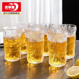 青苹果冰川石纹玻璃水杯320ml6只 加厚玻璃杯果汁杯啤酒杯高颜值高款