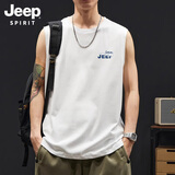 JEEP SPIRIT吉普背心男士夏季纯棉宽松透气简约百搭潮流休闲无袖t恤 白色 L