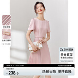尚都比拉设计感拼接连衣裙夏季高级感气质百褶裙小个子中长裙子 粉陶色 L