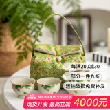 祥业song杯子汝窑茶壶陶瓷功夫茶具石瓢壶汝瓷套装大号过滤家用小单壶 手绘桂花葵口茶壶二杯+便携包