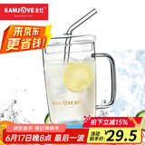 金灶（KAMJOVE） 耐热玻璃办公杯 吸管杯 带盖水杯 玻璃茶道杯AC-100 天空蓝/500ml