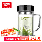 富光双层玻璃杯商务泡茶杯子 大容量男女耐热办公水杯带把黑色320ml