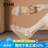 ZHR凉鞋女夏增高软底坡跟凉鞋女舒适搭扣一字带女鞋 M582 米色 36 