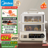 美的（Midea）穿透蒸电蒸锅不锈钢全景可视多功能锅预约保温16.5L双层大容量外置加水ZGC302352KS【采销力荐】