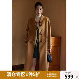独束大码女装学院风牛角扣双面呢大衣女冬季新款微胖mm中长款外套 驼色 L （尺码：2）