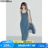 COCOBELLA简约弹力针织牛仔连衣裙设计感休闲背心长裙FR615 牛仔蓝 L