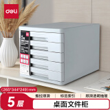 得力（deli）5层办公桌书桌桌面收纳盒文件柜收纳柜抽屉式 A4拉手资料 带索引标签学科试卷分类收纳 灰色9773