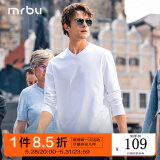 Mr.Bu布先生明星同款男士长袖T恤春秋季小白T情侣内搭打底衫纯色衣服 【长袖标准T】V领-皓月白 L (175)