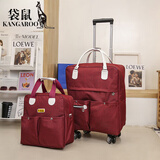 袋鼠（KANGAROO）拉杆包新品女大容量行李包手提行李袋折叠旅行收纳袋万向轮 酒红色套装(双肩带) 四轮大号20吋
