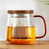 雅集玻璃杯一叶菩提杯500ml男女士办公家用耐热玻璃泡茶茶水分离杯子