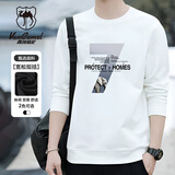 西域骆驼（VANCAMEL）卫衣男圆领秋季长袖t恤男装潮流学生宽松休闲打底衫 白色S XL 