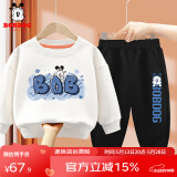 巴布豆男童套装春秋款儿童秋季新款卫衣裤子两件套小童帅气秋装衣服 白 蓝字巴布+黑 崇拜巴布 120