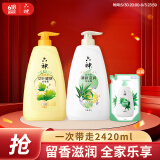 六神超值沐浴露套装艾叶滋润1kg+清新滋润1kg+420ml保湿易冲洗留香久 