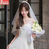 岚束（LANSHU）白色头纱新娘主婚纱结婚领证求婚订婚告白超仙高级感蓬蓬影楼拍照 素纱珍珠头纱70cm【发梳款】