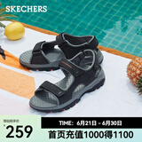 斯凯奇（Skechers）男鞋魔术贴凉鞋运动休闲户外鞋简约露趾沙滩鞋子防滑拖鞋 黑色/BLK 41