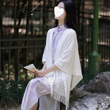 心楠披肩旗袍外搭防晒流苏针织开衫度假旅游拍照斗篷国风小香风外套女 白色披肩 100*160~170（带流苏）