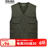 烈焰战队 马甲 新品男士中年2022秋季户外多口袋钓鱼马甲 摄影导演工装马夹 纯色全棉中老年休闲坎肩 10款军绿色马甲 2XL