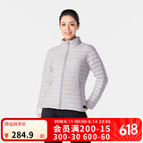 迪卡侬（DECATHLON）短款羽绒服轻薄薄外套户外运动保暖内胆排骨羽绒服TREK100 女款-浅灰色-立领 XL
