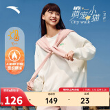 安踏小花卫衣女春季加绒圆领套头衫保暖内搭运动上衣宽松休闲长袖