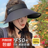 双面冰丝防晒遮阳防晒帽女新款夏季大檐遮阳帽加大帽檐空顶太阳帽 大帽檐显脸小-【黑色】