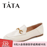 他她（TATA）方头乐福鞋女休闲平底一脚蹬小皮鞋女单鞋春秋款FLC22AM4 米色 36